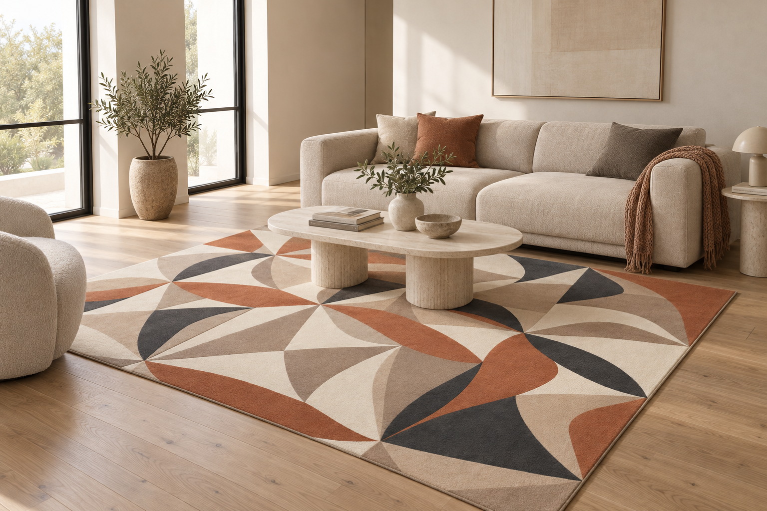 The Artform rug shown in a calm contemporary living room
