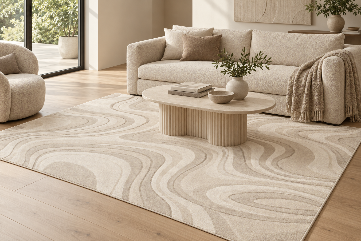 The Dune Texture rug shown in a calm contemporary living room